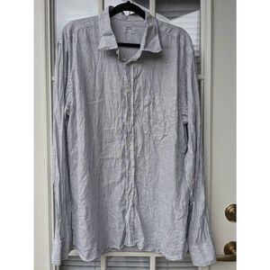 Raphael Positano Linen Button Up Shirt Blue White Stripe, Size 3XL (fits small)